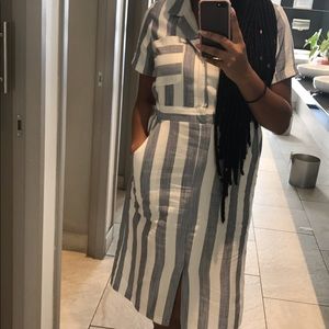Blue and White Midi Striped Dress